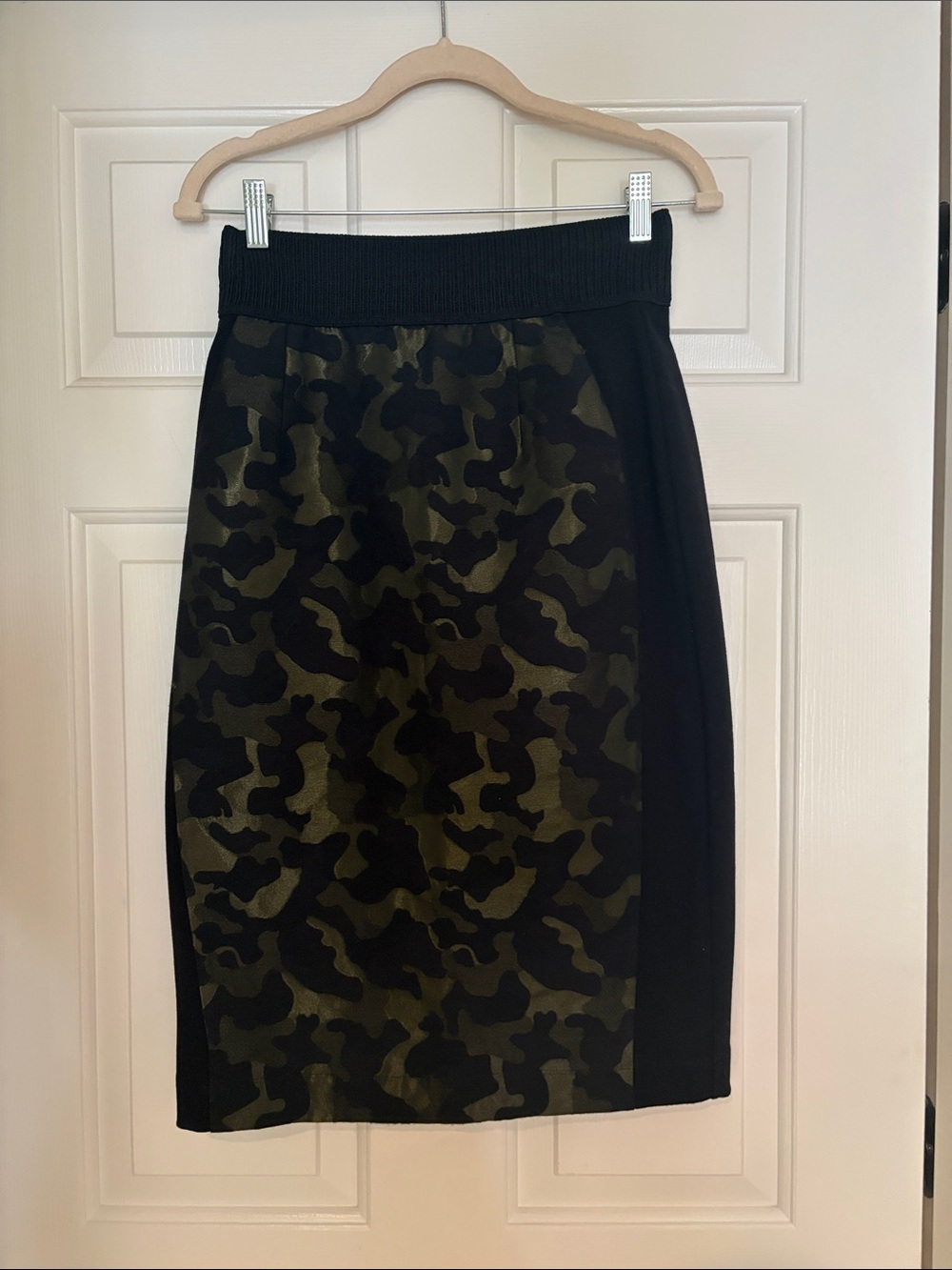 Anthropologie Maeve Camouflage Pencil Skirt - Olive Green & Black